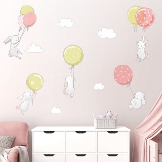 Αυτοκόλλητα τοίχου παιδικά - Κουνελακια με μπαλόνια 1278720